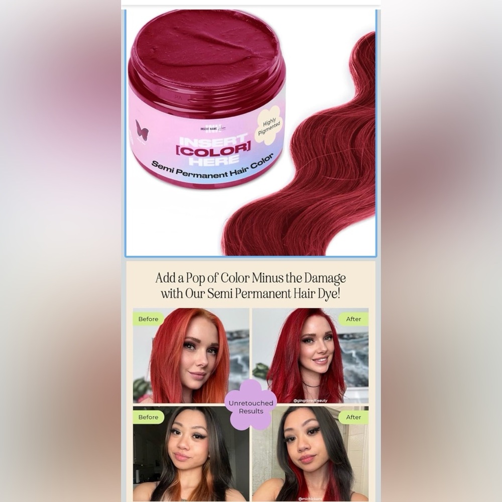 Intense Red Semi-Permanent Hair Color by Insert Color Here